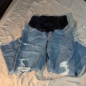 Isabel Maternity by Ingrid & Isabel Blue Distressed Straight Leg Crop Jeans